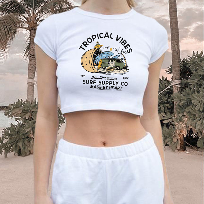 Tropical Vibes Surf Lovers Lady's Crop Tee