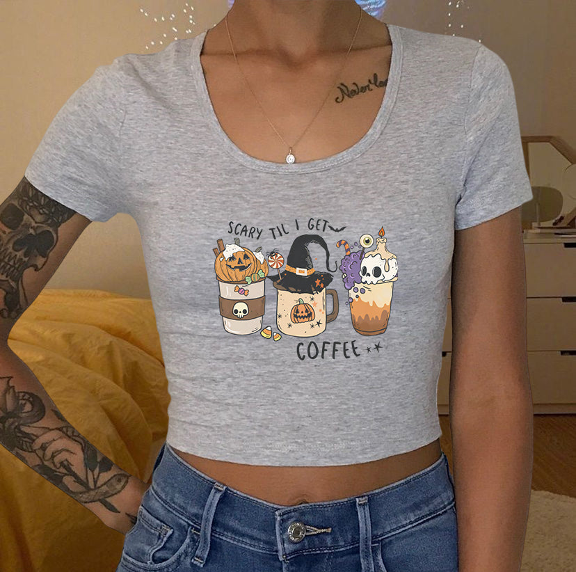 Halloween Pumpkin Coffee Lady's Crop Tee