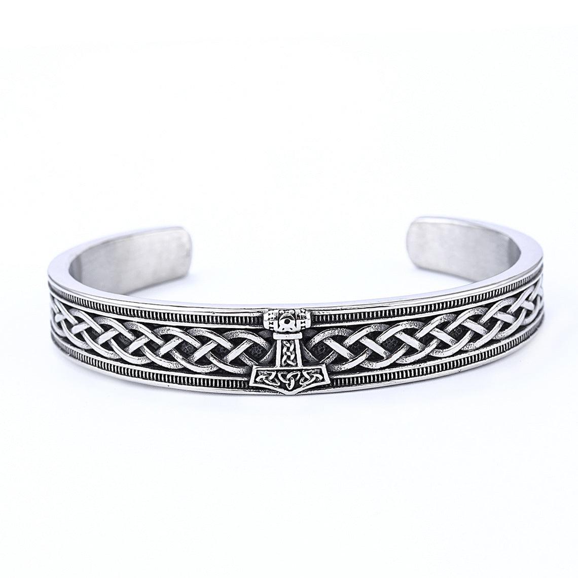 Norse Viking Rune Symbol Stainless Steel C-shaped Open Bangle Bracelet