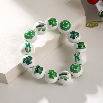 St. Patrick's Day Lucky Charm White Beaded Bracelet