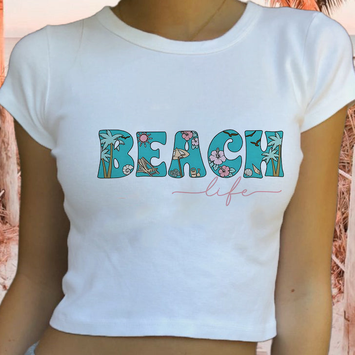 Summer Beach Vibes Ladies Crop Tee