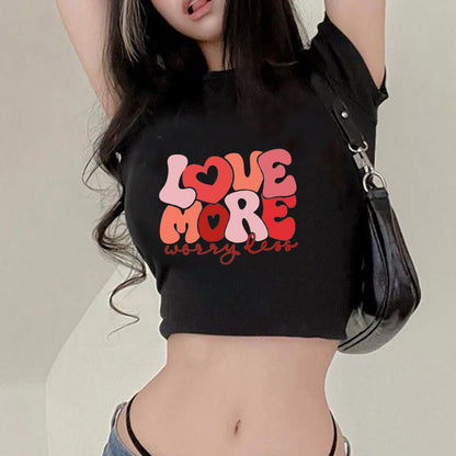 Love More Lady's Letter Print Crop Tee