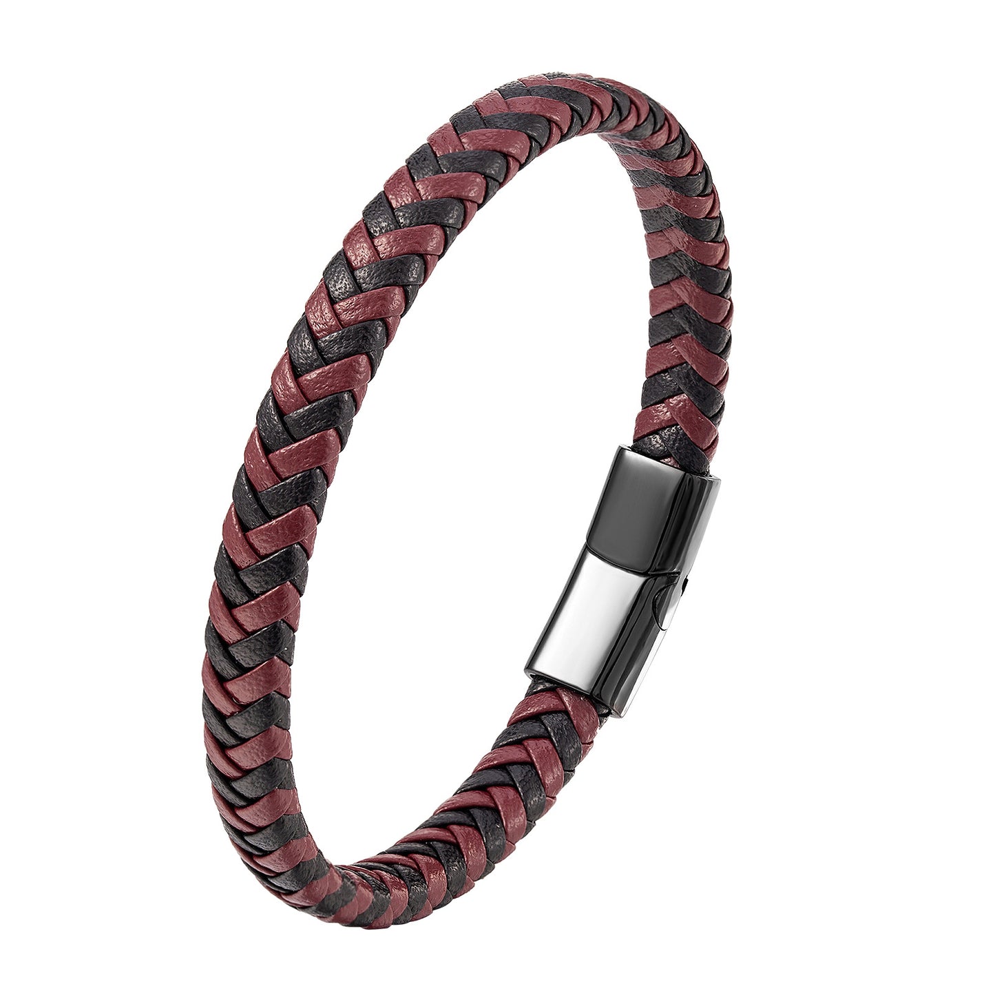 Leather Rope Stainless Steel Men's Braided Bracelet