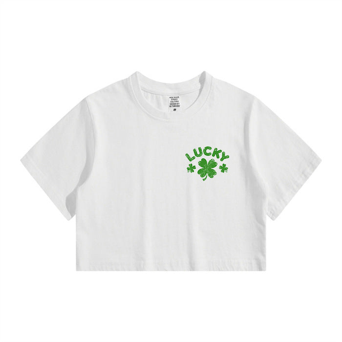 Lukcy Four Leaf Clover Women's Crop Tee