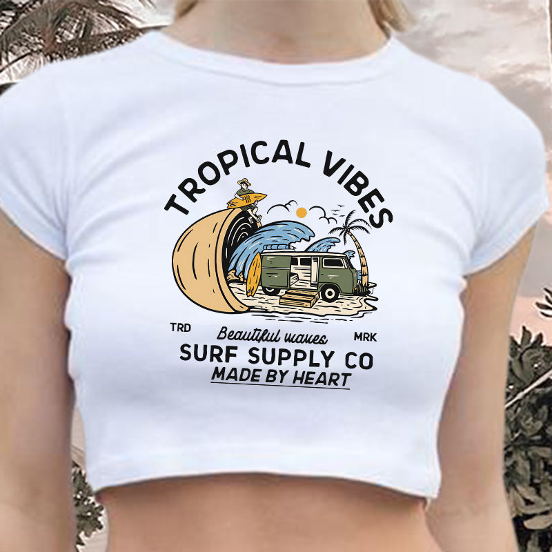 Tropical Vibes Surf Lovers Lady's Crop Tee