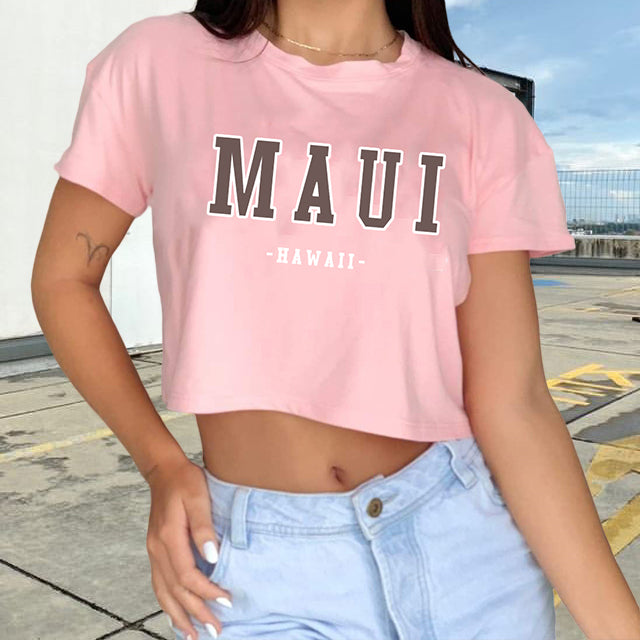 Maui Letter Print Lady's Crop Tee