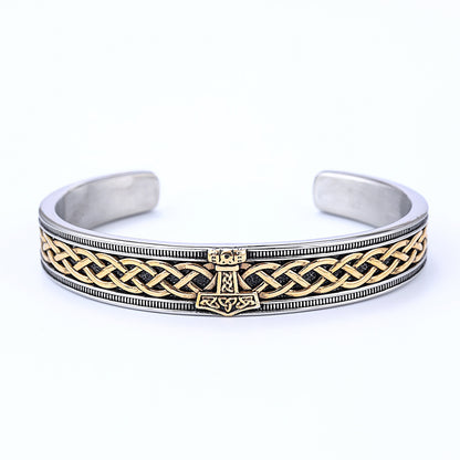 Norse Viking Rune Symbol Stainless Steel C-shaped Open Bangle Bracelet