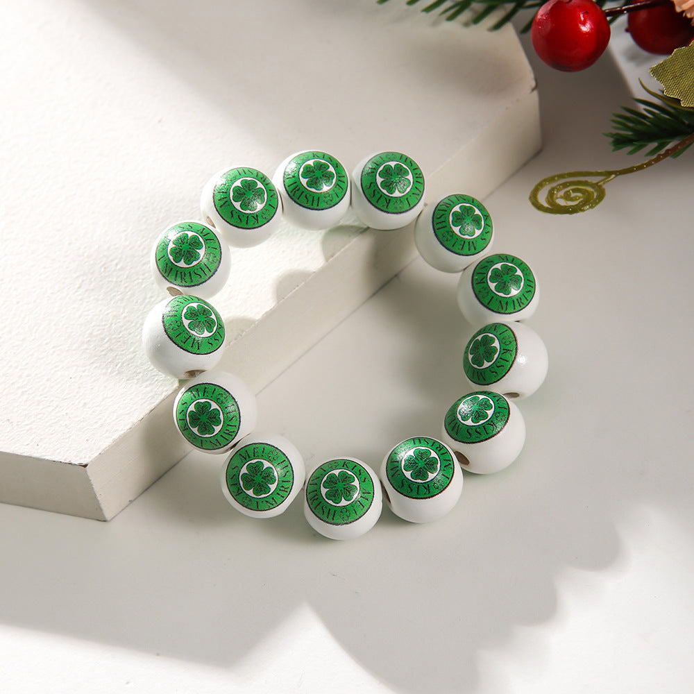 St. Patrick's Day Lucky Charm White Beaded Bracelet