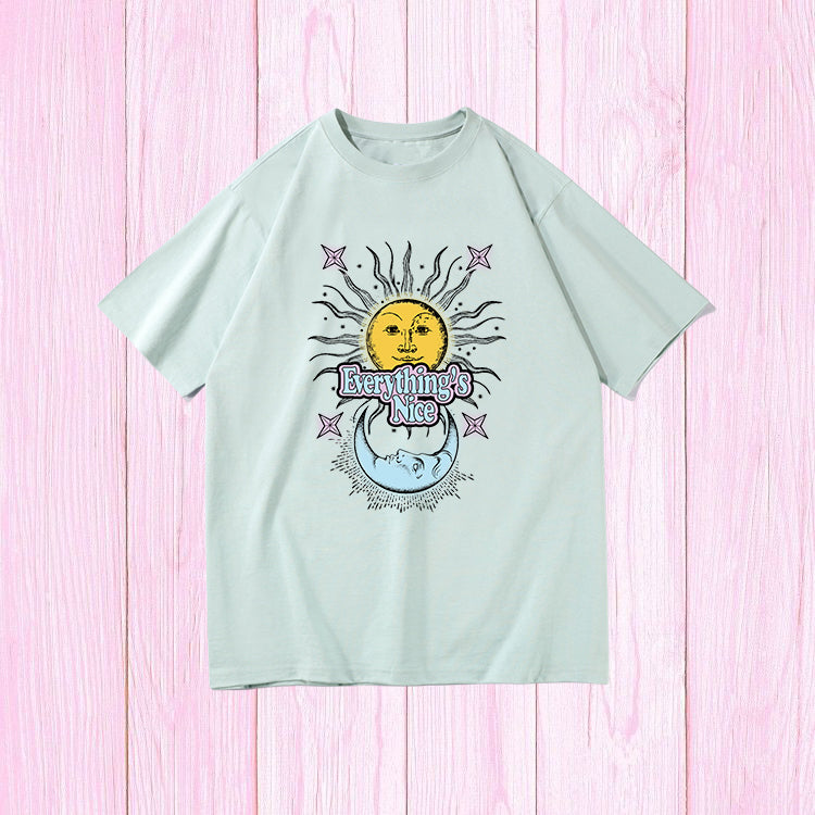 Sun and Moon Print Women's Short Sleeve T-shirt