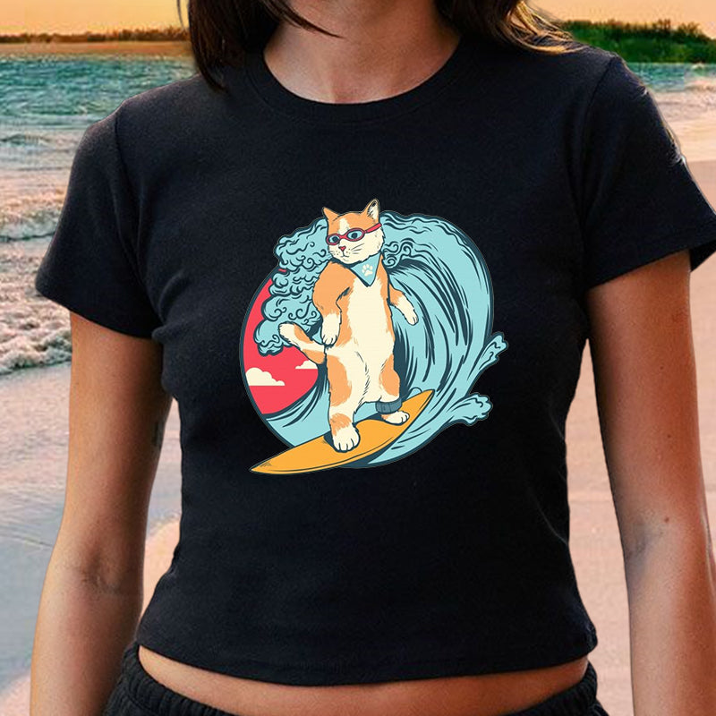 Surfing Dog Lady's Crop Tee