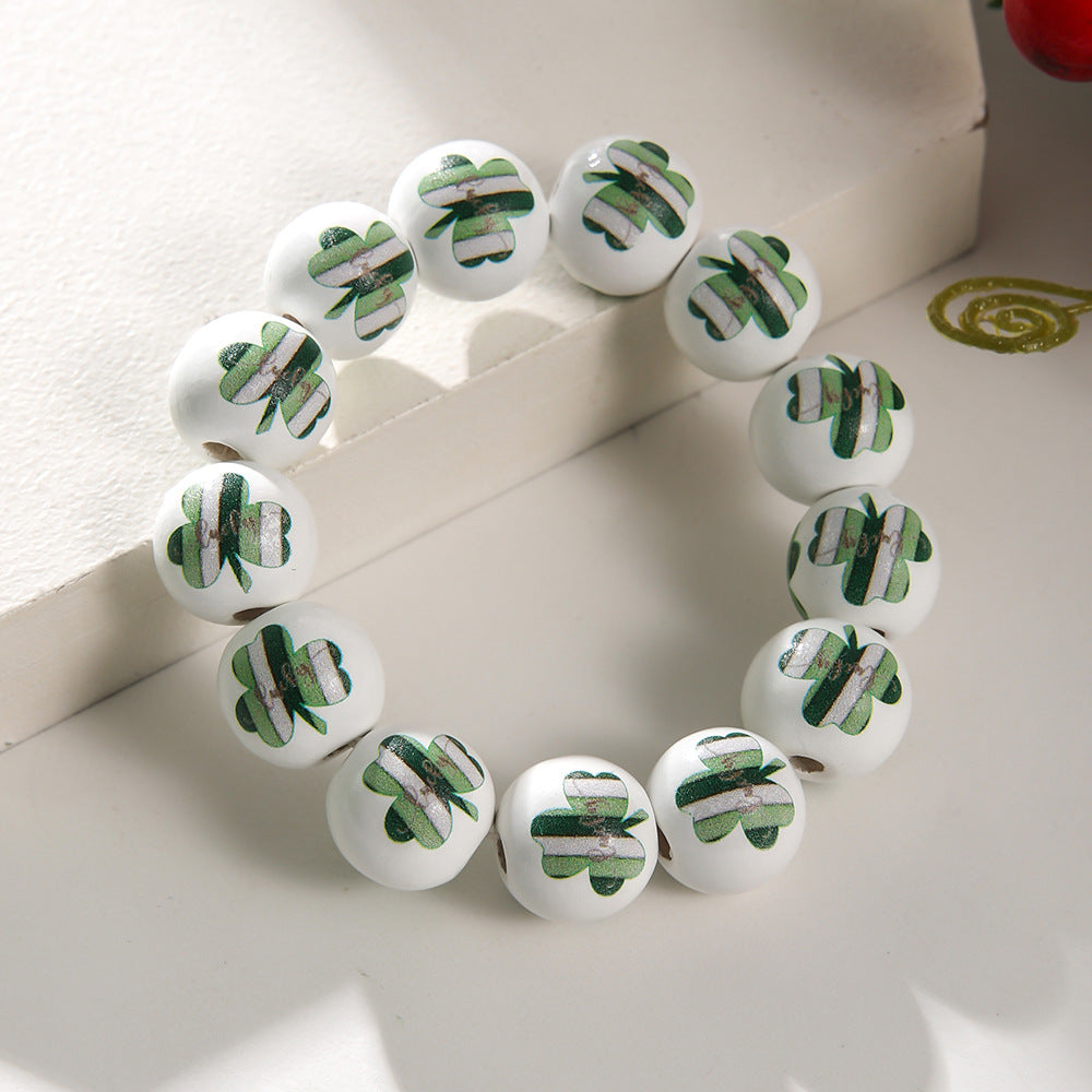 St. Patrick's Day Lucky Charm White Beaded Bracelet