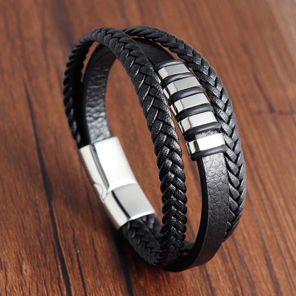 Men's braided leather cord bracelet