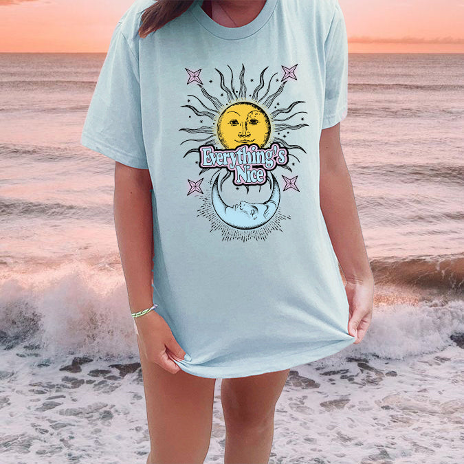 Sun and Moon Print Women's Short Sleeve T-shirt