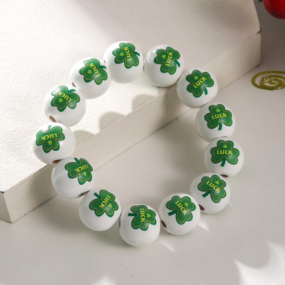 St. Patrick's Day Lucky Charm White Beaded Bracelet