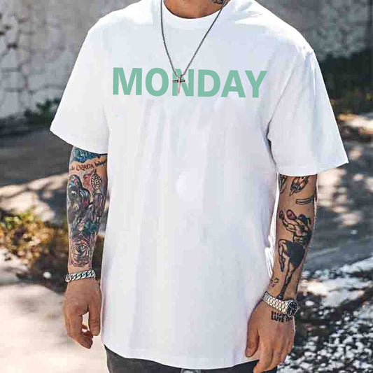 Monday Letter Print Men's Short Sleeve T-Shirt