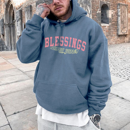 Blessings Alphabet Graphic Print Men's Fashion Hoodie