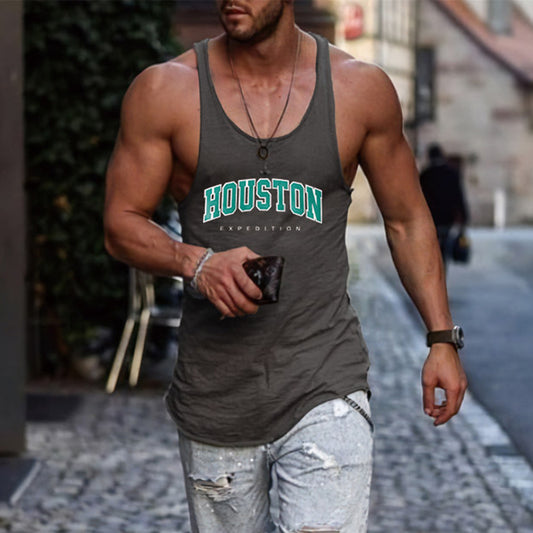 HOUSTON Alphabet Print Athleisure Men's Tank Top