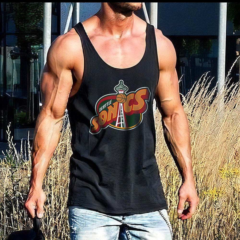 Letter Graphic Print Loose Athleisure Men's Tank Top-A