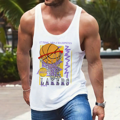 Lakers Letter Graphic Print Basketball Sports Casual Men's Tank Top-A