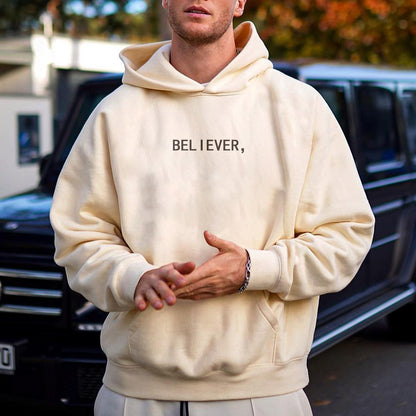 BELIEVER Letter Print Men's Fleece Hoodie