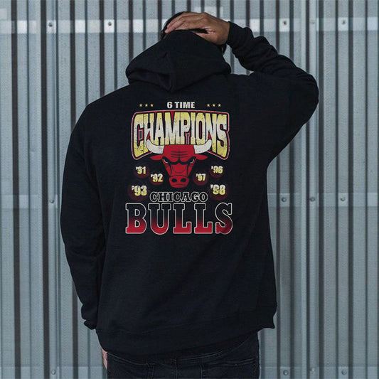 Bulls Champions Print Men's Black Fleece Hoodie