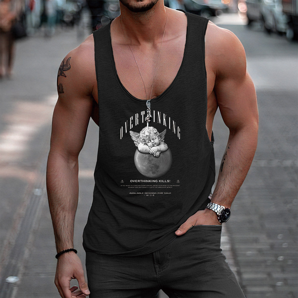 Angel Graphic Print Casual Loose Men's Tank Top