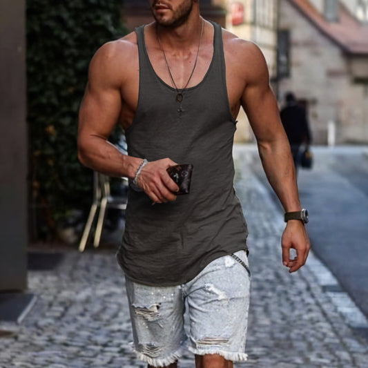 Casual Plain Loose Round Neck Men's Vest