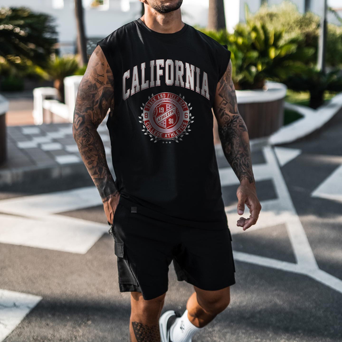 California Men's Streetwear Casual Tank Top-B