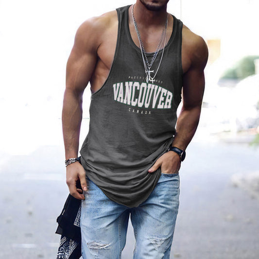 "VANCOUVER" Alphabet Graphic Print Athleisure Men's Tank Top