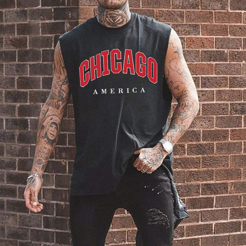 Chicago Graphic Print Athleisure Men's Tank Top-B