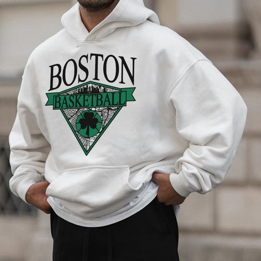 Men's Boston Basketball Lovers Fans White Hoodie