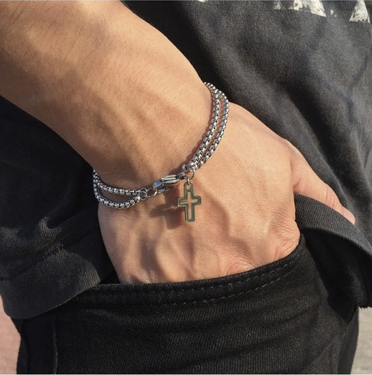 Cross Hollow Double Chain Cross Men's Bracelet