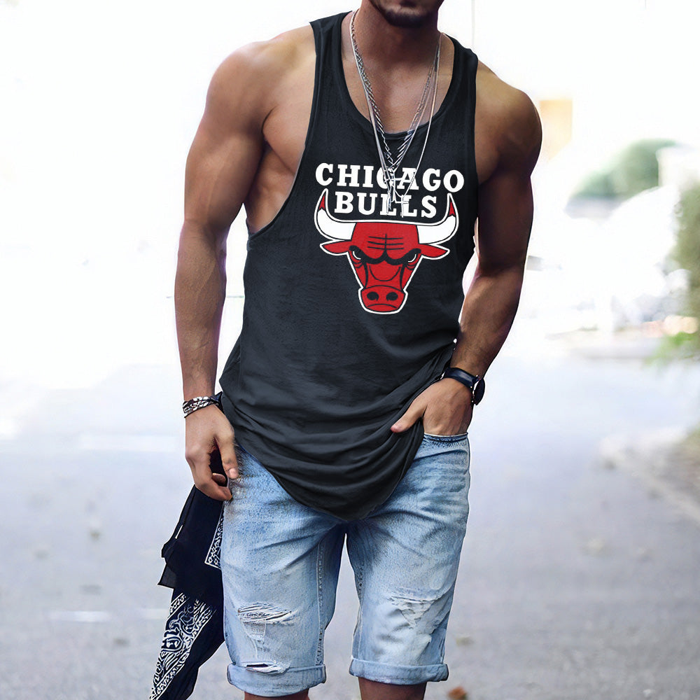 Bulls Alphabet Graphic Print Athleisure Men's Tank Top-A