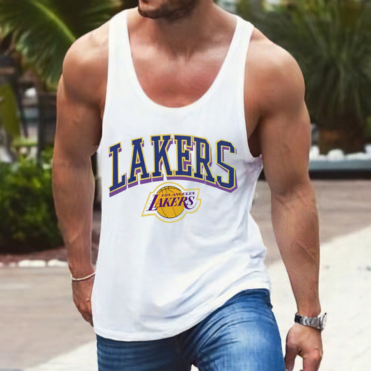 Alphabet Graphic Print Lakers Sports Crew Neck Tank Top