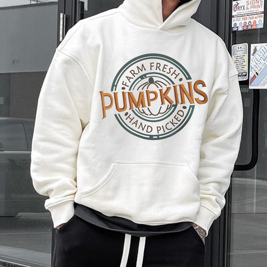 Pumkins Letter Print Men's Halloween Fleeced Hoodie