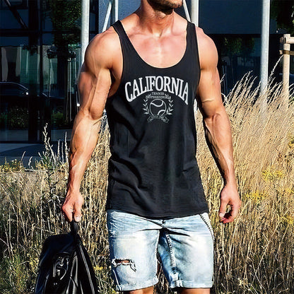 California Graphic Print Sports Casual Men's Tank Top-A