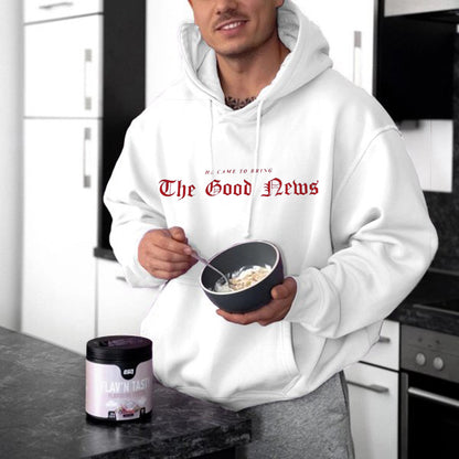 THE GOOD NEWS Men's White Fleecd Hoodie