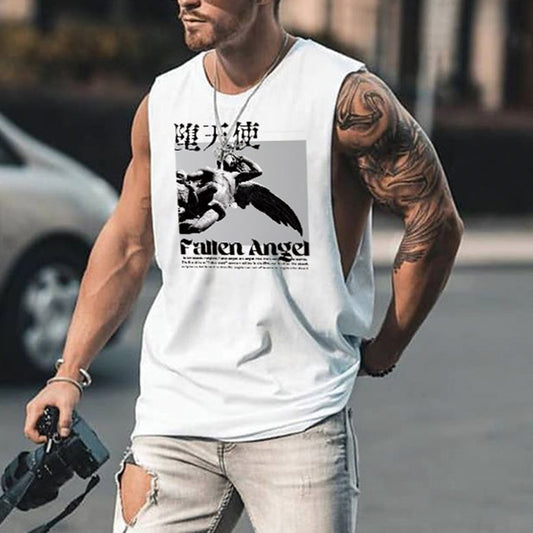 Fallen Angel Graphic Print Men's Loose Fit Tank Top