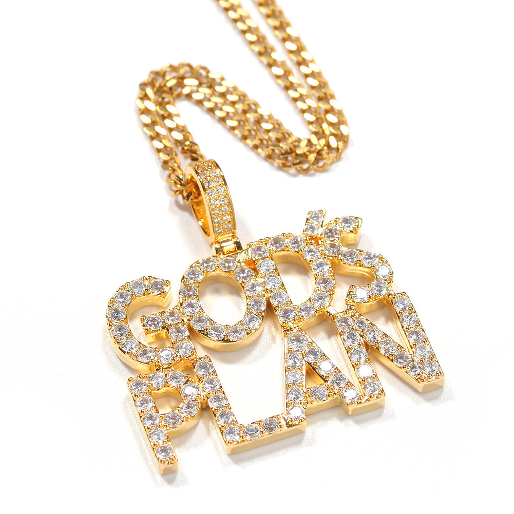 Hip Hop Zircon Alphabet Pendant GodsPlan Men's Necklace