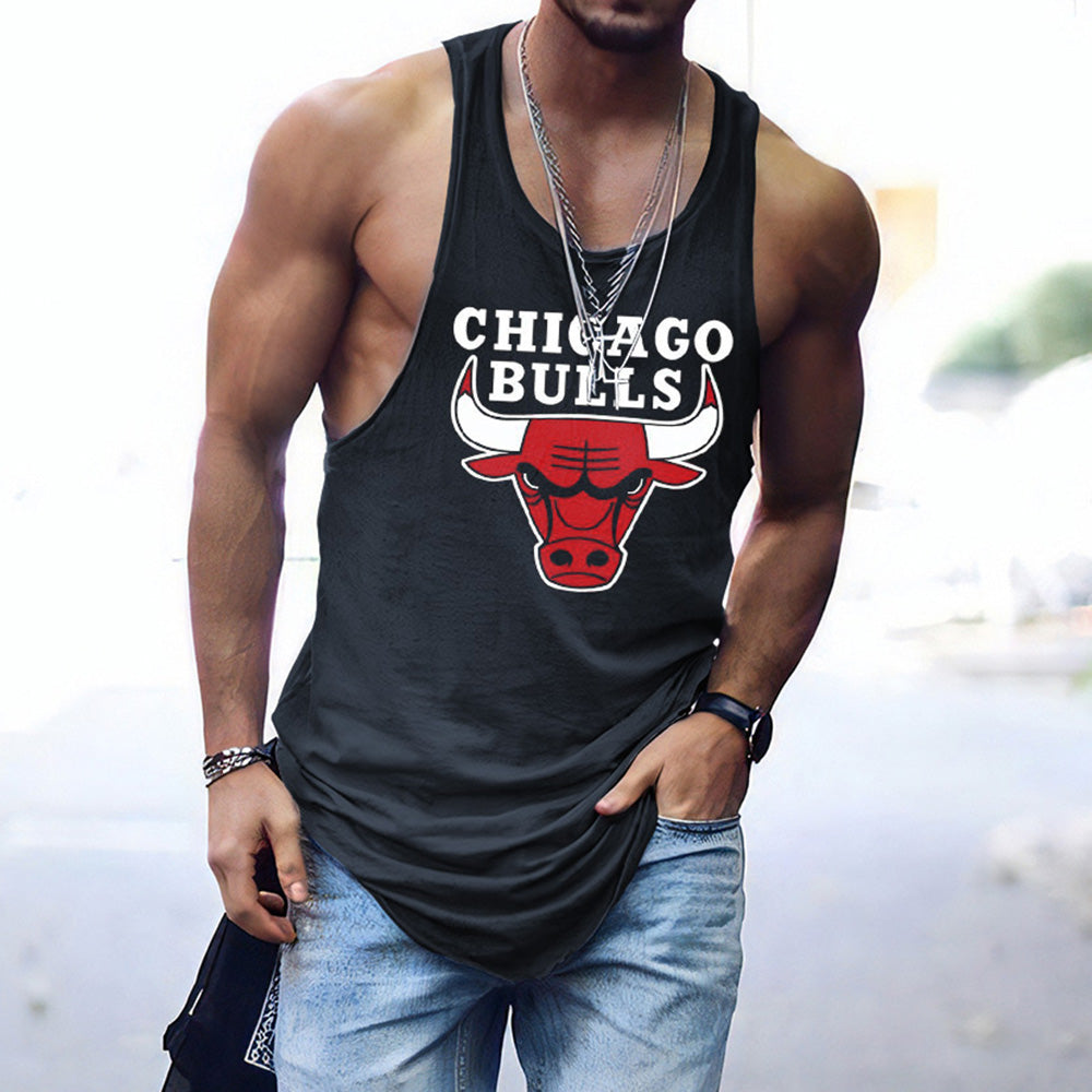 Bulls Alphabet Graphic Print Athleisure Men's Tank Top-A