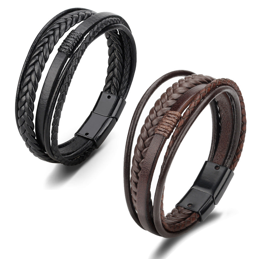 Men's leather rope hand-woven personalized trend jewelry