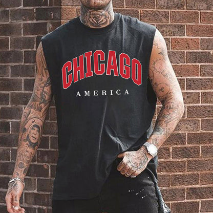 Chicago Graphic Print Athleisure Men's Tank Top-B