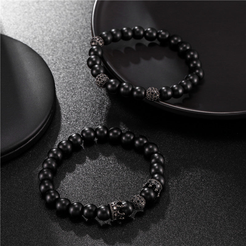 Black Frosted Bracelet Micro Set Zircon Crown Diamond Ball Two Piece Bracelet