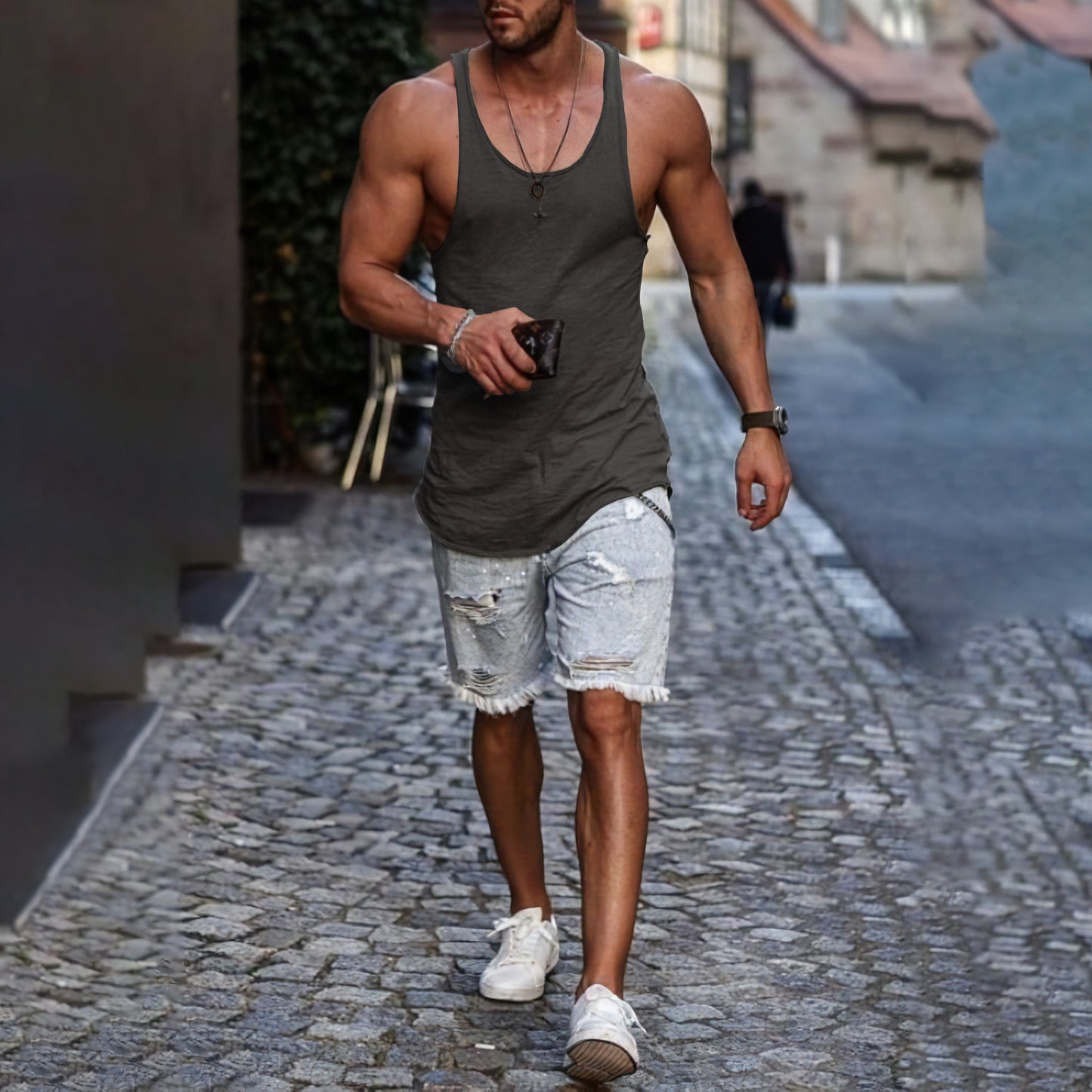 Casual Plain Loose Round Neck Men's Vest