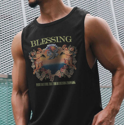 Blessing Graphic Print Loose Men's Tank Top