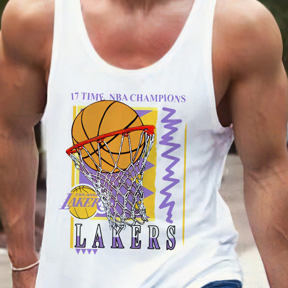 Lakers Letter Graphic Print Basketball Sports Casual Men's Tank Top-A