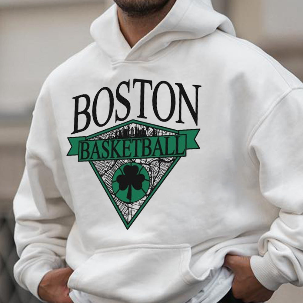 Men's Boston Basketball Lovers Fans White Hoodie