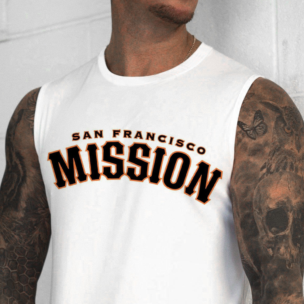 MISSION Letter Graphic Print Casual Men's Tank Top-C