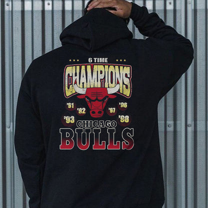 Bulls Champions Print Men's Black Fleece Hoodie