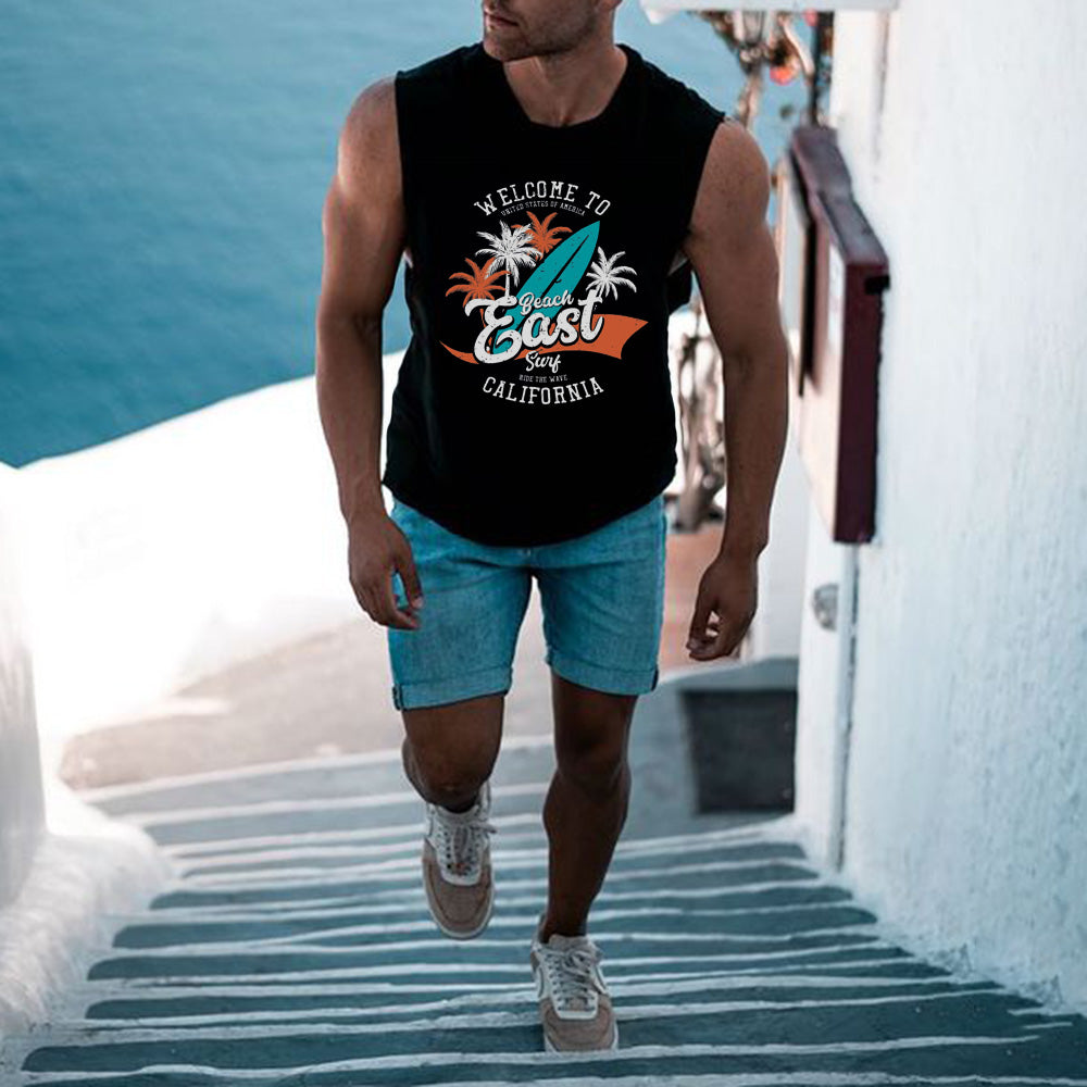 Beach Vacation Graphic Print Loose Casual Men's Tank Top-C